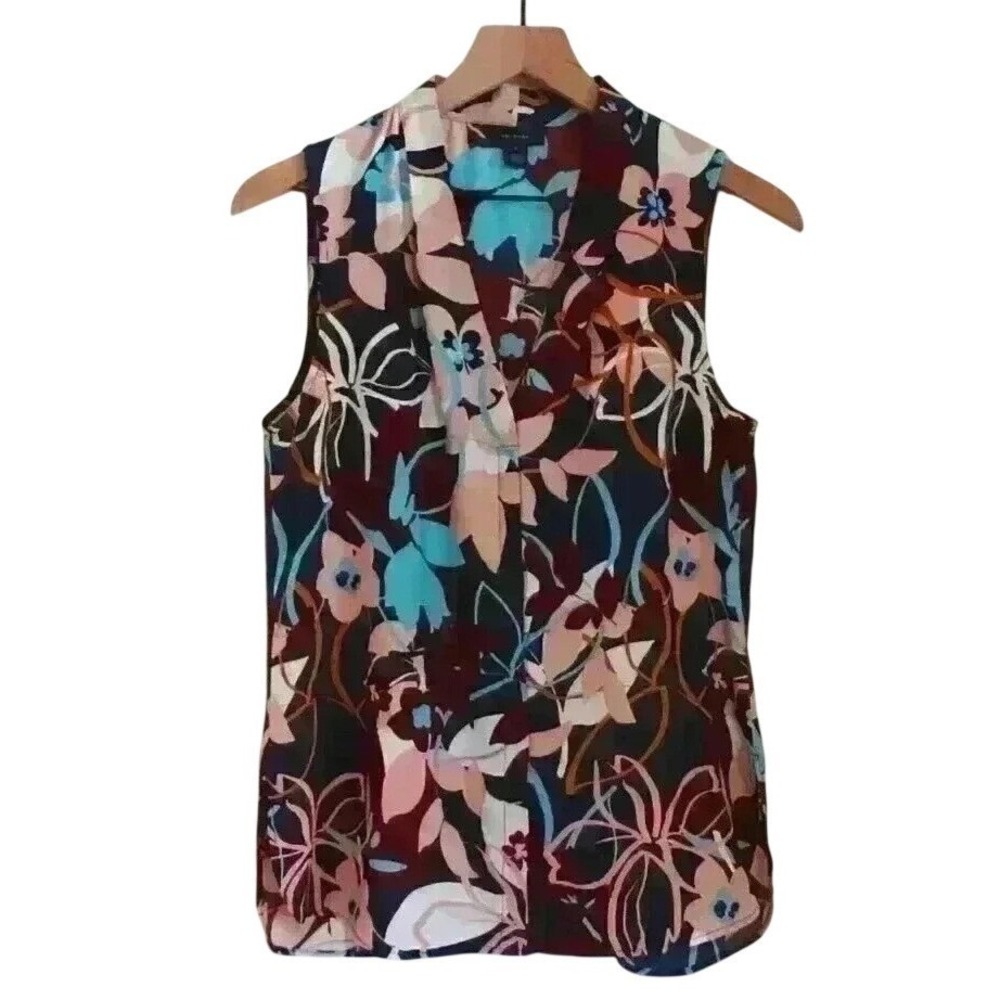 Halogen Womens Sleeveless Floral Blouse Top Size S Botanical Work Wear Office